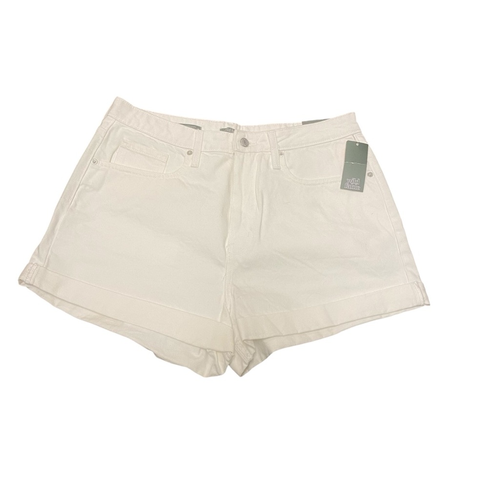 Wild Fable Women's NWT High Rise White Denim Cuffed Mom Shorts Sz 14 New